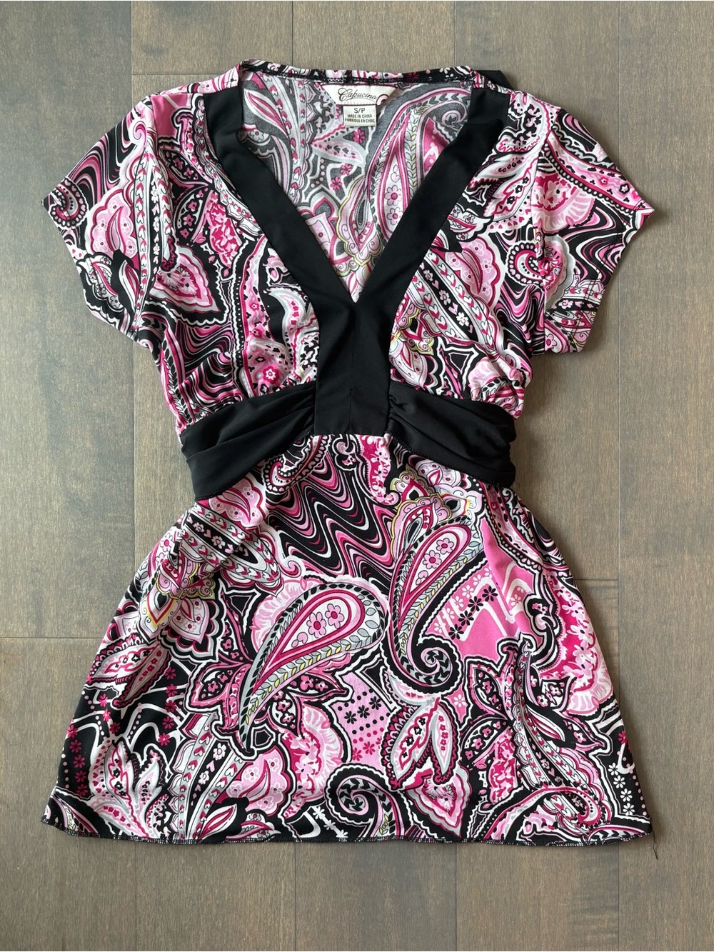 Pink & Black Paisley V-Neck Tunic Top